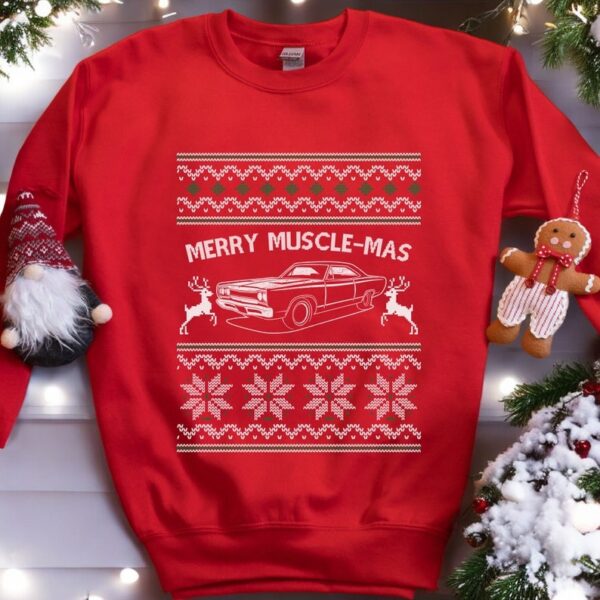 Merry Muscle-mas, Classic American Muscle Car Sweatshirt Christmas Gifts Product Photo 1