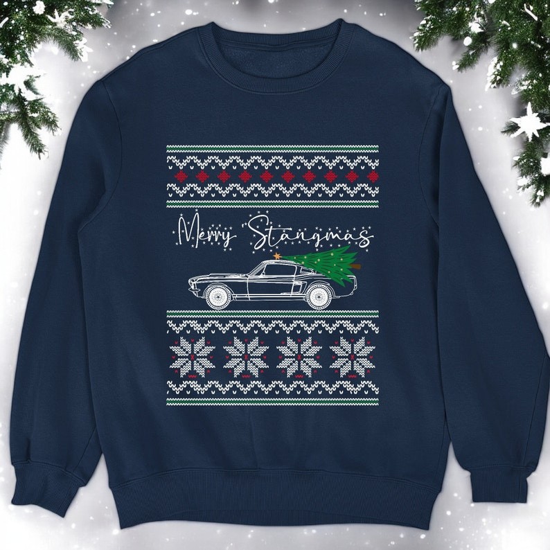 Merry Stangmas Classic Car Guy Ugly Xmas Sweater Christmas Sweatshirt Product Photo 2