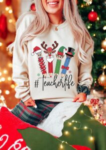 Merry Teacher Life Christmas Sweatshirt Product Photo 3