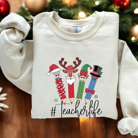 Merry Teacher Life Christmas Sweatshirt Product Photo 1