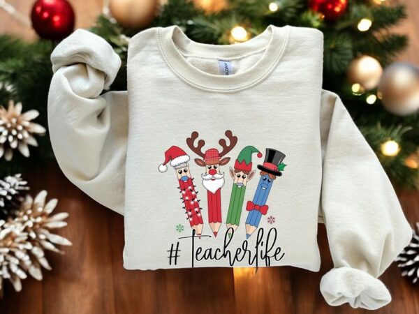 Merry Teacher Life Christmas Sweatshirt Product Photo 1