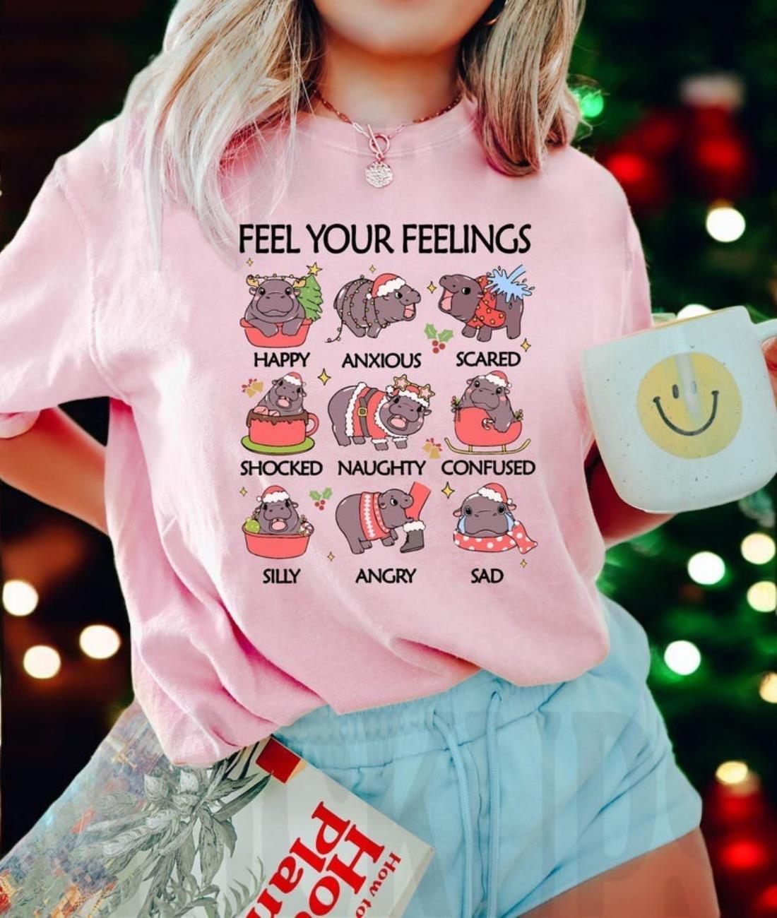 Moo Deng Feel Your Feelings Christmas Sweatshirt Product Photo 2