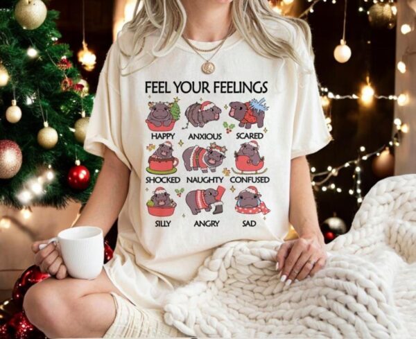 Moo Deng Feel Your Feelings Christmas Sweatshirt Product Photo 1