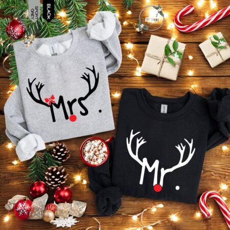 Mr And Mrs Christmas Couple Matching Shirt Product Photo 1