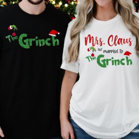 Mrs Claus But Married To The Grinch Matching Christmas Couple Shirt Product Photo 1