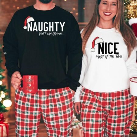 Naughty and Nice Humorous Christmas Couple Matching Sweatshirt Product Photo 1