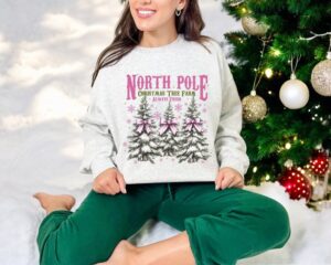 North Pole Farm Fresh Christmas Tree Cake White Christmas Sweatshirt Product Photo 3