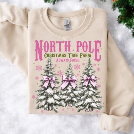 North Pole Farm Fresh Christmas Tree Cake White Christmas Sweatshirt Product Photo 1