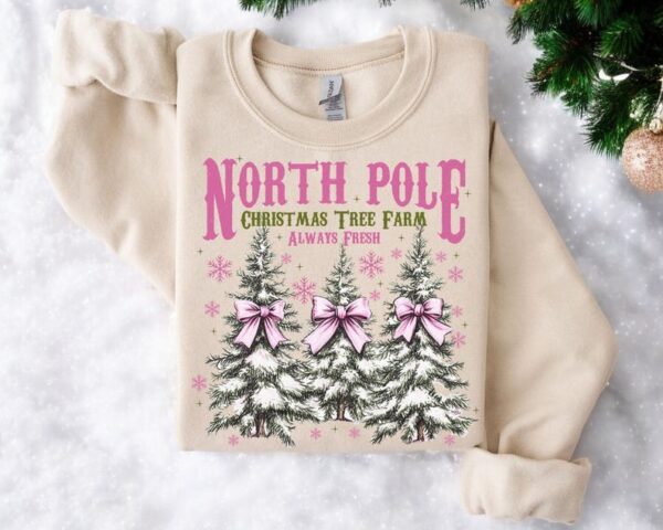 North Pole Farm Fresh Christmas Tree Cake White Christmas Sweatshirt Product Photo 1