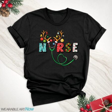 Nurse Christmas Lights Reindeer Antlers Shirt Product Photo 1