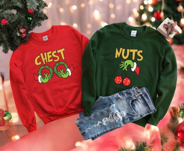 Nuts Chest Christmas grinch Christmas couple matching shirts Product Photo 1