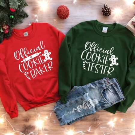 Official Cookie Baker, Official Cookie Tester Merry Christmas Couple Matching Sweatshirt Product Photo 1