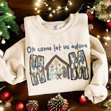 Oh Come Let Us Adore Him Jesus Christmas Sweatshirt Product Photo 1