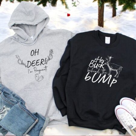 Oh Deer I'm Pregnant & The Buck Behind The Bump Couple Matching Christmas Shirt Product Photo 1