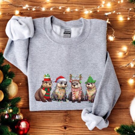 Otters Merry Christmas Lights Christmas Sweatshirt Product Photo 1