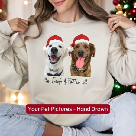 Personalized Pet Sweater Using Pet Photo And Name Custom Hand Drawn Dog Face Christmas Sweatshirt Product Photo 1