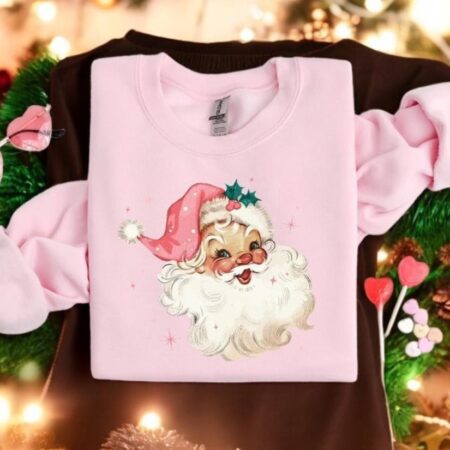 Pink Santa Retro Christmas Sweatshirts Product Photo 1