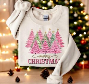 Pink Tree Christmas Sweatshirt Product Photo 2