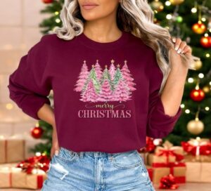 Pink Tree Christmas Sweatshirt Product Photo 3