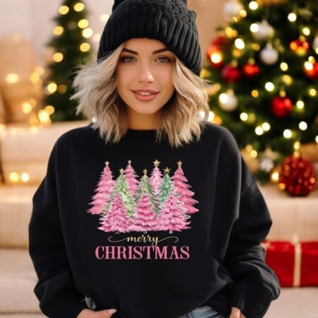 Pink Tree Christmas Sweatshirt Product Photo 1