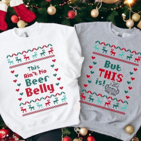 Pregnancy announcement Matching Christmas Couple Sweatshirt Product Photo 1