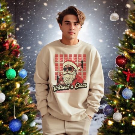 Rebel Without A Claus Santa Christmas Sweatshirt Product Photo 1