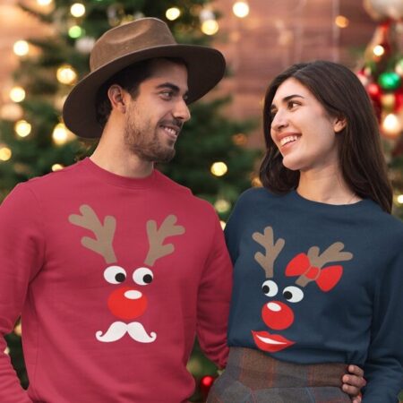 Reindeer Cute Couple Matching Christmas Shirt Product Photo 1