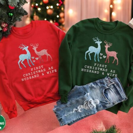 Reindeer First Christmas as Husband and Wife Christmas Matching Christmas Couple Sweatshirt Product Photo 1