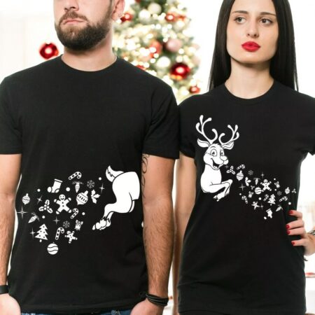 Reindeer Matching Christmas Couple Shirts, Funny Christmas Shirt Product Photo 1