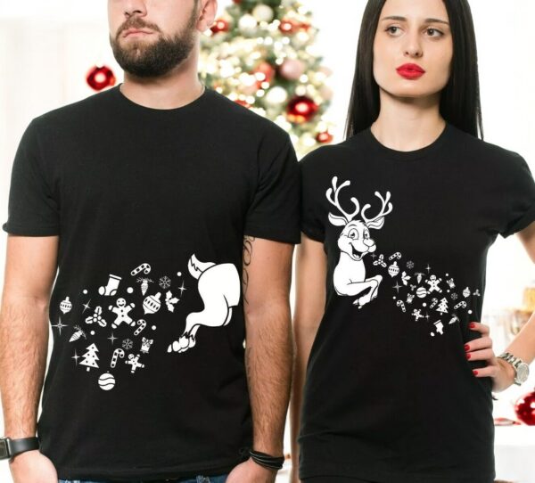 Reindeer Matching Christmas Couple Shirts, Funny Christmas Shirt Product Photo 1