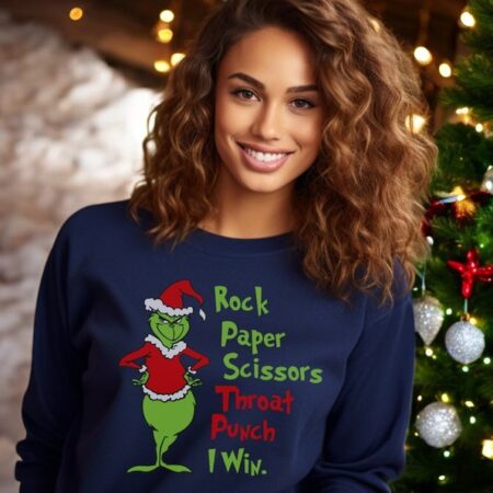 Rock Paper Scissors Grinch Christmas Sweatshirt Product Photo 1