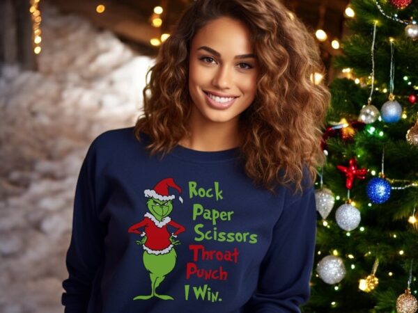 Rock Paper Scissors Grinch Christmas Sweatshirt Product Photo 1