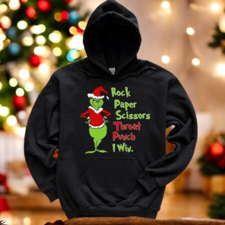 Rock Paper Scissors Throat Punch I Win Hoodie, Grinch Xmas Sweatshirt Product Photo 1