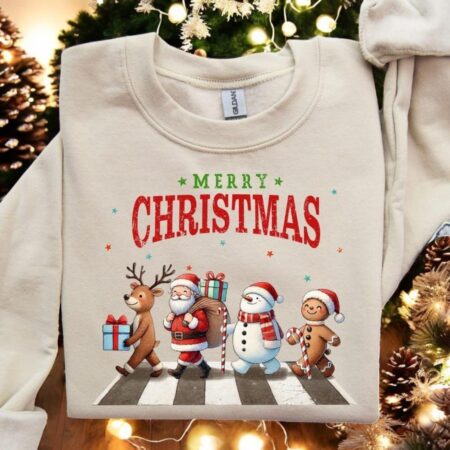 Santa Claus and Reindeer Road Christmas Sweatshirt Product Photo 1