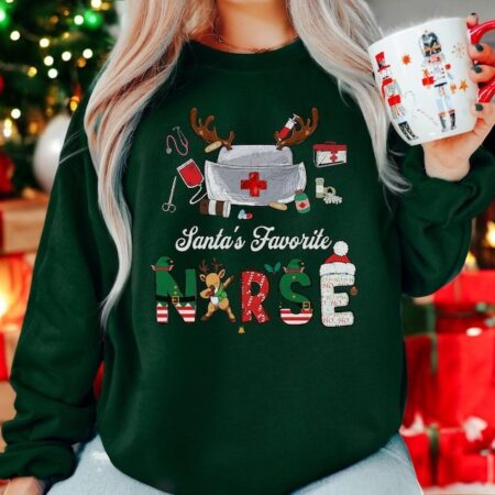 Santa Favorite Nurse, Nursing School Christmas Sweatshirt Product Photo 1