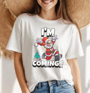 Santa Running Xmas Humor Holiday Funny Christmas Shirt Product Photo 4