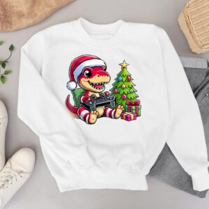 Santa T Rex Gaming_ Cute Christmas Dinosaur with Controller T-Shirt Product Photo 3