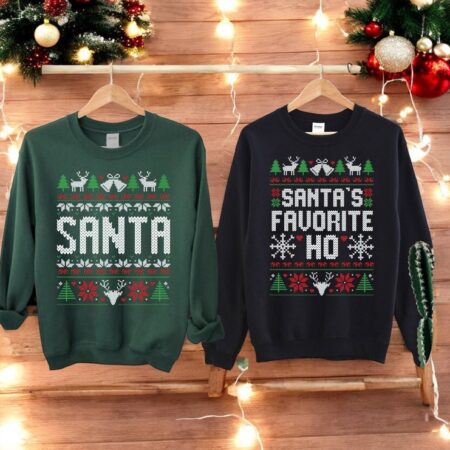 Santa's Favorite Ho Couple Matching Christmas Shirt Product Photo 1