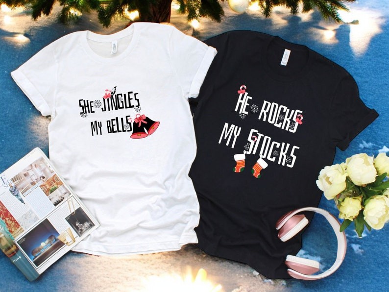 She Jingles My Bells, He Rocks My Stocks Couple Matching Christmas Shirt Product Photo 2