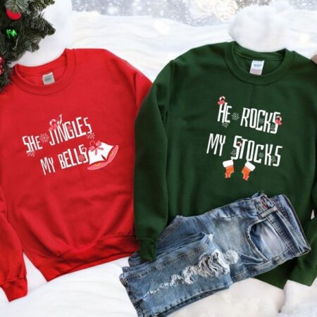 She Jingles My Bells, He Rocks My Stocks Couple Matching Christmas Shirt Product Photo 1