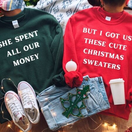 She Spent All Our Money Christmas Couple Matching Shirt Product Photo 1