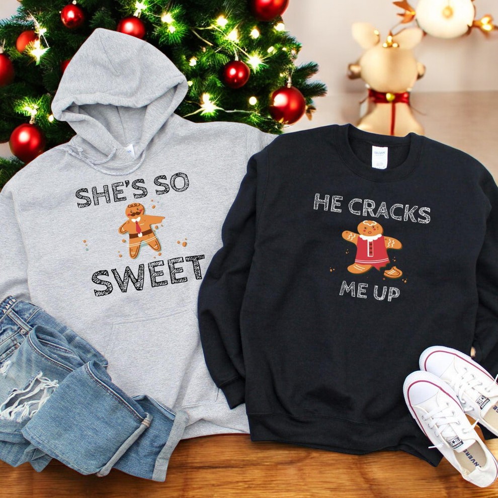 She's So Sweet, He Cracks Me Up Christmas Couple Matching Shirt Product Photo 2