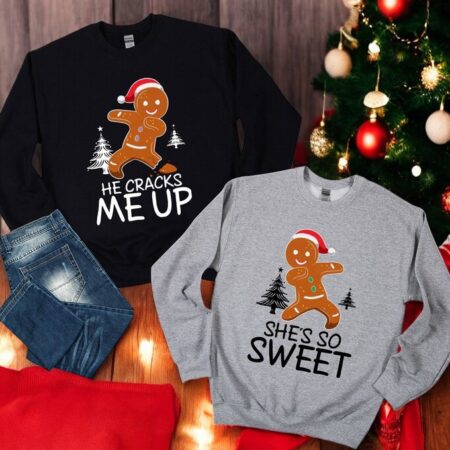 She's So Sweet, He Cracks Me Up Gingerbread Matching Christmas Couple Sweatshirt Product Photo 1