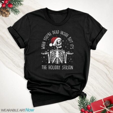 Skeleton Santa Hat Christmas Shirt Product Photo 1