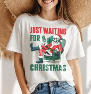 Skeleton Santa Just Waiting Christmas Shirt Product Photo 4