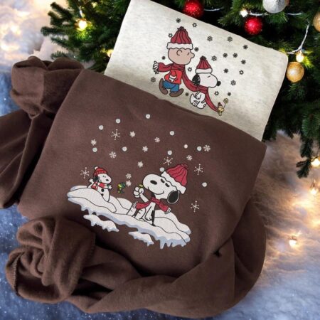 Snoopy Christmas Embroidery Christmas Matching Couple Sweatshirt Product Photo 1