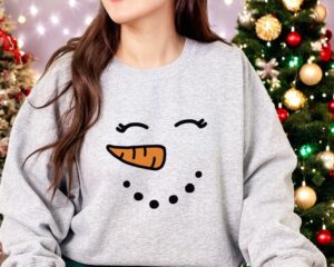 Snowman Snowwoman Face Christmas Couple Matching Sweatshirt Product Photo 2