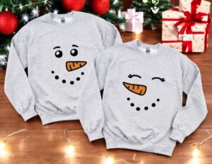 Snowman Snowwoman Face Christmas Couple Matching Sweatshirt Product Photo 3