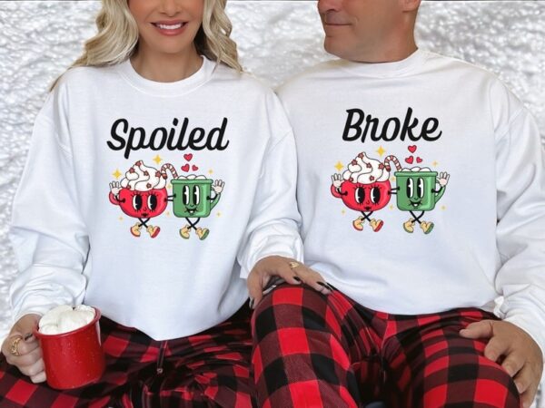 Spoiled, Broke Cream Couple Matching Christmas Sweatshirts Product Photo 1