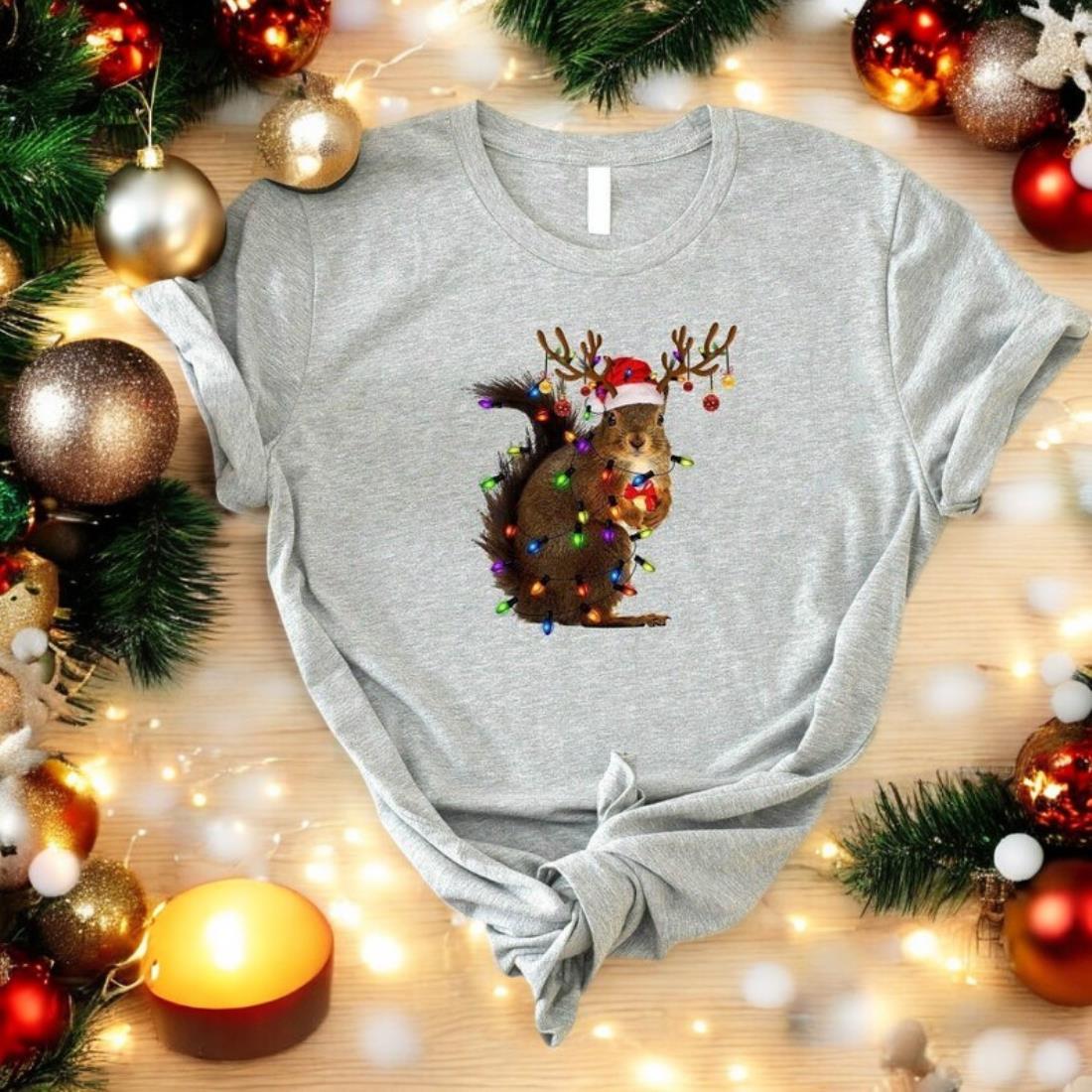 Squirrel Christmas Lights Shirt, Funny Christmas Shirt, Hoodie, Christmas Sweatshirt Product Photo 2